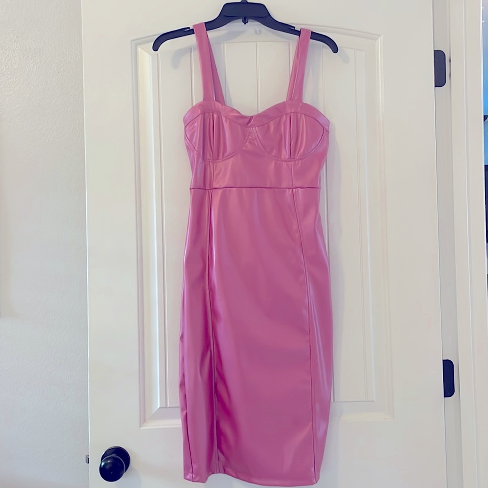 Bubblegum Pink Leather Fitted Dress